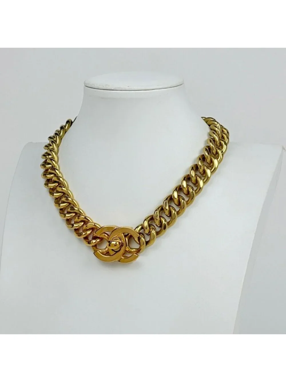Chanel CC Logo Chain Necklace Turnlock Gold Plated
